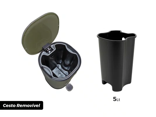 Lixeira Metal Linius Serenity 5L Cor Verde Sage e Pedal Com Amortecimento