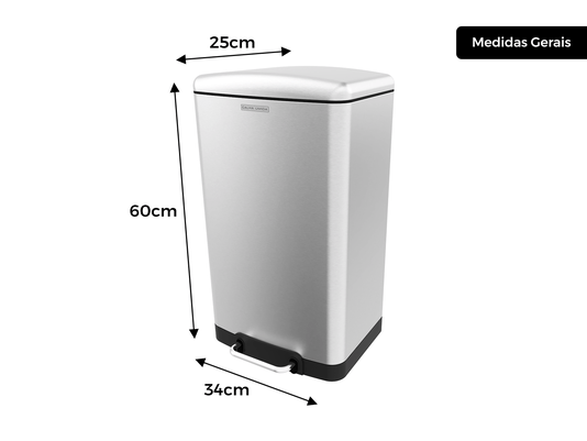 Lixeira Nobille 30L Com Pedal e Sistema de Amortecimento Para Tampa Em Aço Inox Escovado