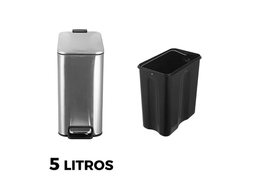 Lixeira Linius Inox Escovado 5L Pedal e Tampa com Amortecimento