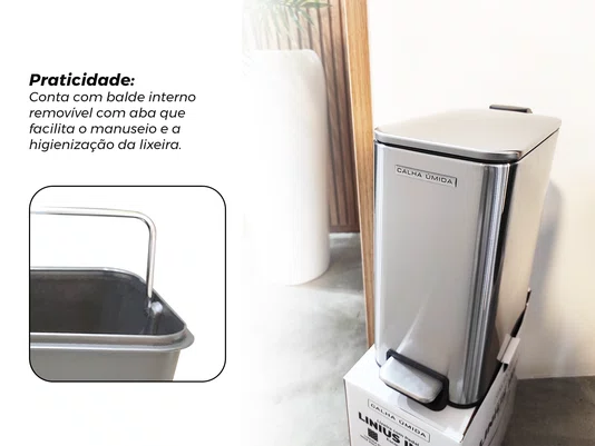Lixeira Linius Inox Escovado 5L Pedal e Tampa com Amortecimento
