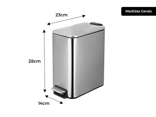 Lixeira Linius Inox Escovado 5L Pedal e Tampa com Amortecimento