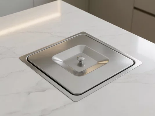 Lixeira Quadrada de Embutir Pia E Bancada Aço Inox 5L Com Balde Plástico Removível