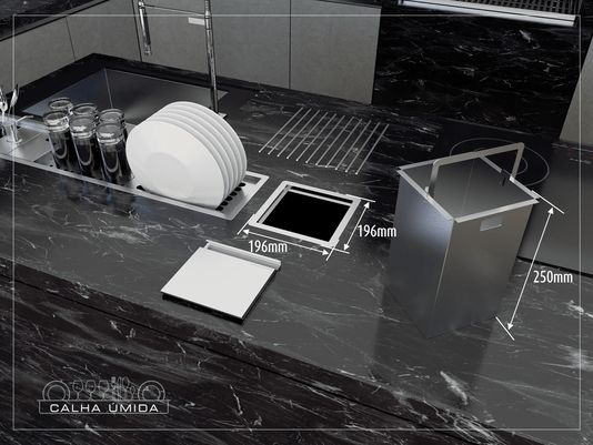 Lixeira Quadratta 5 L + Dispenser Dosador + Porta Esponja Mini Com Ventosa