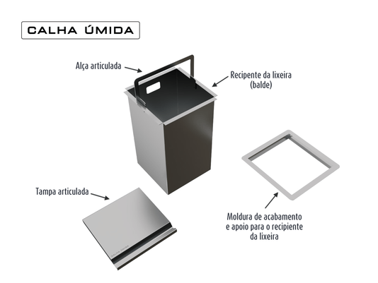 Lixeira Quadratta 5 L + Dispenser Dosador + Porta Esponja Mini Com Ventosa