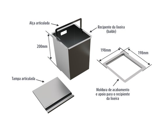 Lixeira Quadratta Kitchen 3,9L Em Aço Inox Escovado Com Tampa Articulada
