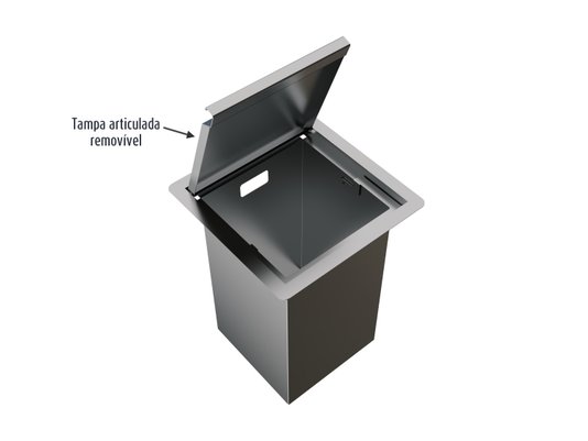 Lixeira Quadratta Kitchen 3,9L Em Aço Inox Escovado Com Tampa Articulada