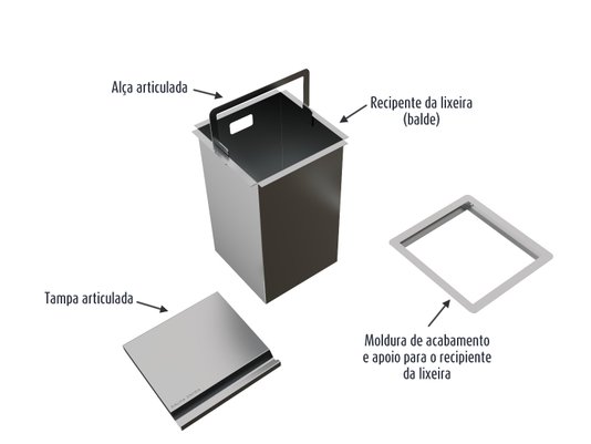 Lixeira Quadratta Kitchen 5L Em Aço Inox Escovado c Tampa Articulada
