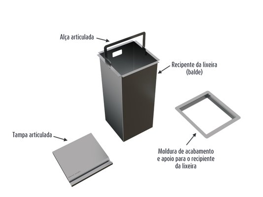 Lixeira Quadratta Kitchen 7L Em Aço Inox Escovado Com Tampa Articulada
