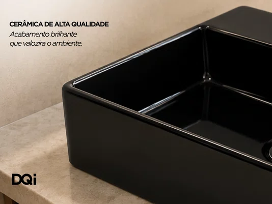 Cuba de Sobrepor para Banheiro Cerâmica Preta 52x36cm com Furação para Torneira