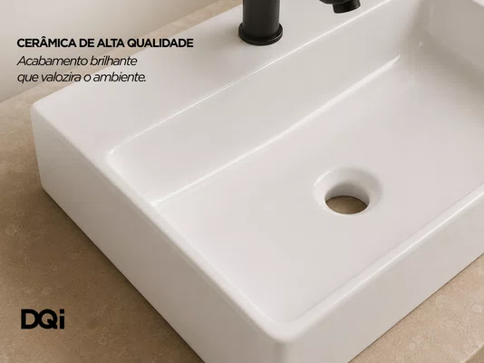 Cuba de Sobrepor para Banheiro Lavabo Cerâmica Branca 52x36cm com Furação para Torneira