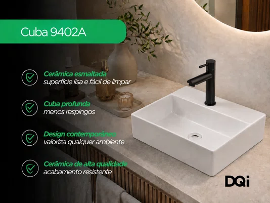 Cuba de Sobrepor para Banheiro Lavabo Cerâmica Branca 52x36cm com Furação para Torneira