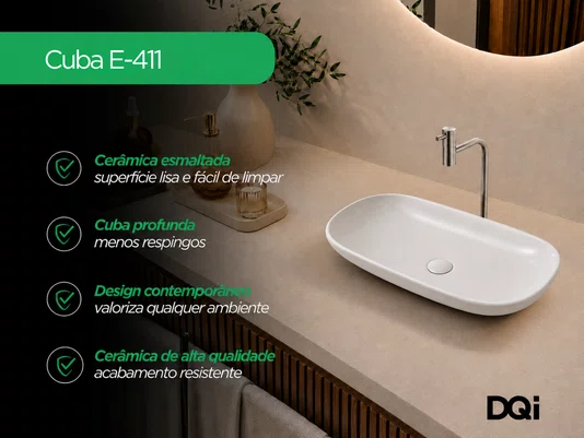 Cuba de Apoio para Banheiro Lavabo Retangular Cerâmica Branca Fosca 65x41cm
