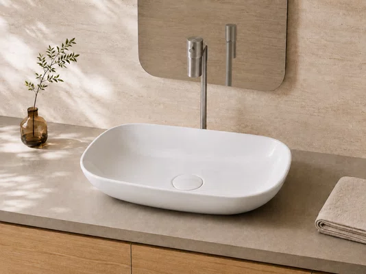 Cuba de Apoio para Banheiro Lavabo Retangular Cerâmica Branca Fosca 65x41cm
