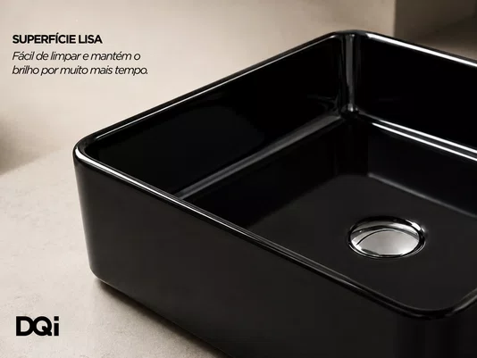 Cuba Pia 48x37 Cerâmica de Apoio para Banheiro Lavabo Preta
