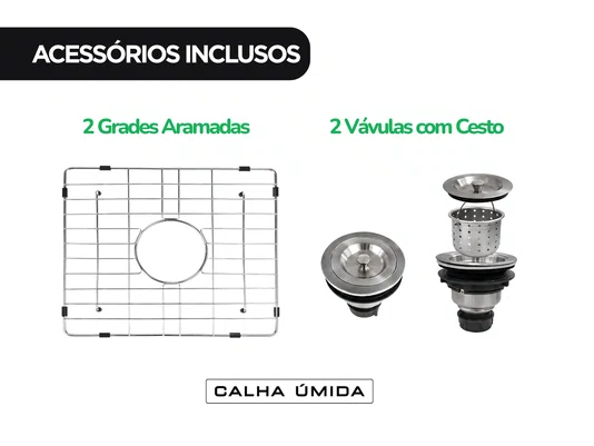 Cuba Dupla em Cerâmica Branca para Cozinha 83,8x45,7cm com Acessórios
