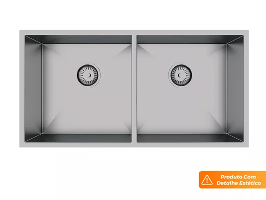 Pia Dupla Inox Escovado 84cm Para Cozinha Gourmet Com Válvulas De 4.1/2 (Outlet)