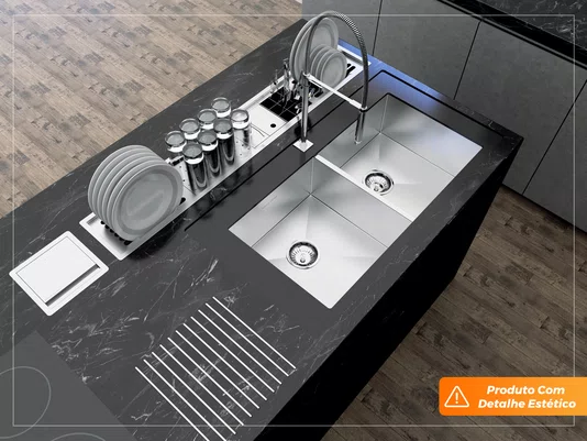 Pia Dupla Inox Escovado 84cm Para Cozinha Gourmet Com Válvulas De 4.1/2 (Outlet)