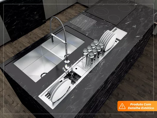Pia Dupla Inox Escovado 84cm Para Cozinha Gourmet Com Válvulas De 4.1/2 (Outlet)
