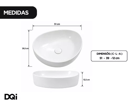 Cuba Pia Cerâmica Branca 51x39 de Apoio para Banheiro Lavabo Formato Orgânico