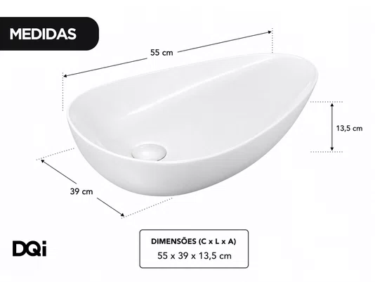 Cuba Pia Cerâmica Branca 55x39 de Apoio para Banheiro Lavabo Formato Orgânico