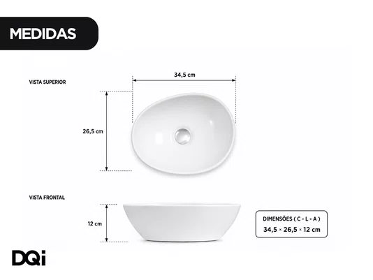 Cuba de Apoio para Banheiro Lavabo Design Orgânico Cerâmica Branca 34x26