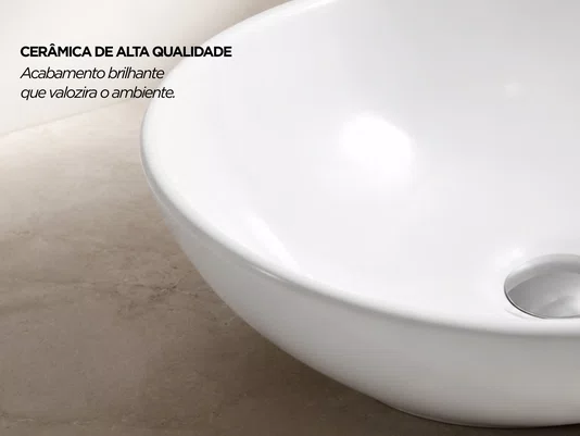 Cuba de Apoio para Banheiro Lavabo Design Orgânico Cerâmica Branca 34x26