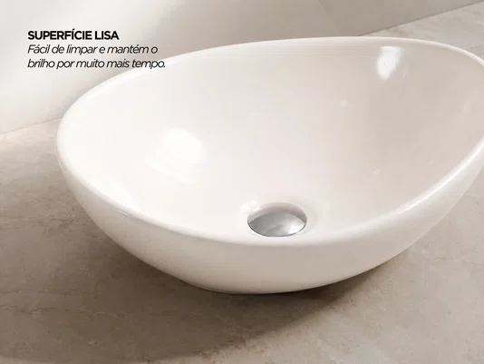 Cuba de Apoio para Banheiro Lavabo Design Orgânico Cerâmica Branca 34x26