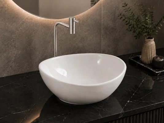 Cuba de Apoio para Banheiro Lavabo Design Orgânico Cerâmica Branca 34x26