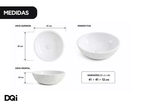 Cuba Pia de Apoio Redonda para Banheiro em Cerâmica Branca Texturizada 41cx41cm