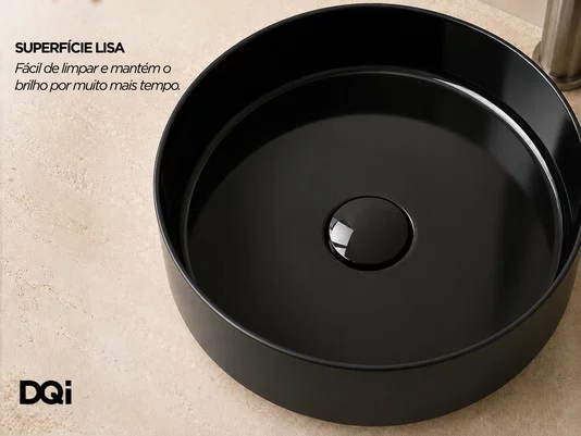 Cuba Pia Sobrepor Redonda para Banheiro Lavabo Cerâmica Preta 36x36cm