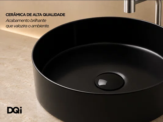 Cuba Pia Sobrepor Redonda para Banheiro Lavabo Cerâmica Preta 36x36cm