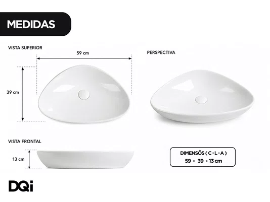 Cuba de Apoio para Banheiro Lavabo Design Oval Cerâmica Branca 59x39