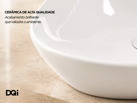 Cuba de Apoio para Banheiro Lavabo Design Oval Cerâmica Branca 59x39