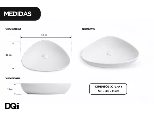 Cuba de Apoio para Banheiro Lavabo Design Oval Branco Fosco 59x39cm