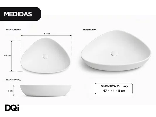 Cuba Pia de Apoio para Banheiro Lavabo  Design Oval Branco Fosco 67x44cm
