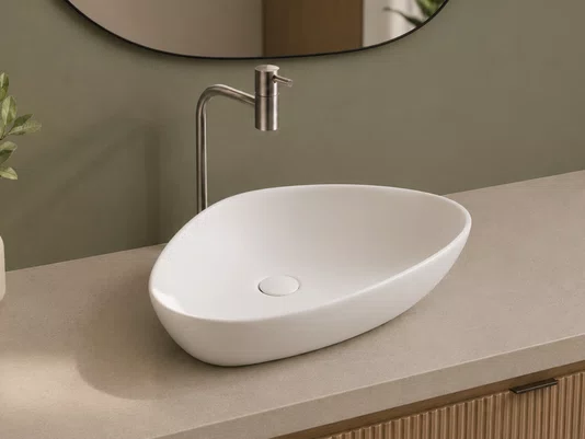 Cuba Pia de Apoio para Banheiro Lavabo  Design Oval Branco Fosco 67x44cm