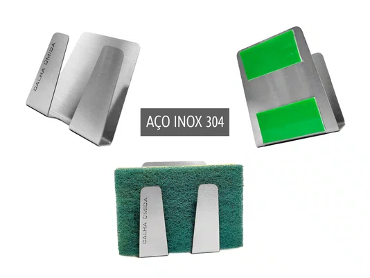 Porta Esponja Com Fita Dupla- Face Em Aço Inox Escovado