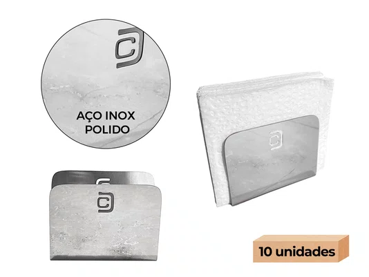 Porta Guardanapo Inox Kit 10 Atacado Bar Restaurante Brilhante