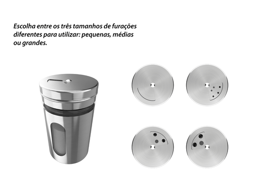 Porta Tempero e Condimentos Revestido Em Aço Inox Com Visor de Vidro (3 Un)