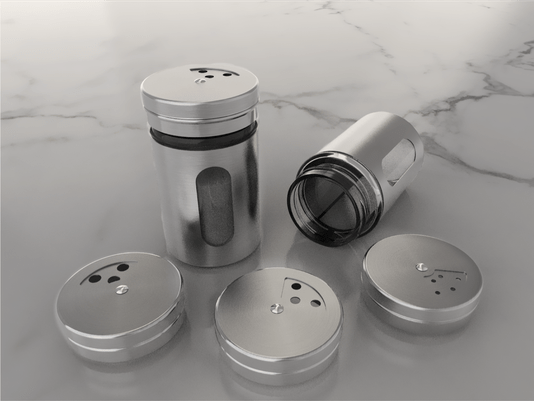 Porta Tempero e Condimentos Revestido Em Aço Inox Com Visor de Vidro (3 Un)