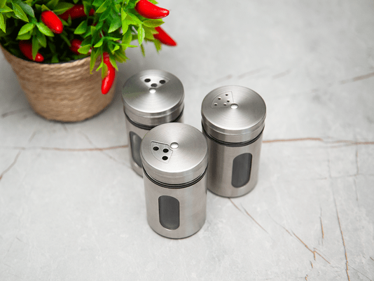 Porta Tempero e Condimentos Revestido Em Aço Inox Com Visor de Vidro (3 Un)