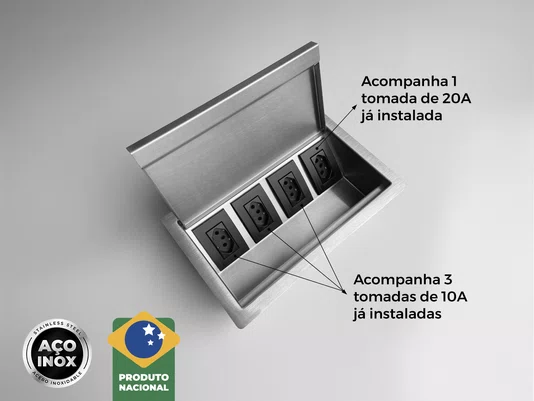 Porta Tomada de Embutir com 4 Tomadas