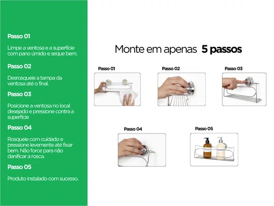 Prateleira Porta Shampoo Inox com Ventosa Dupla Para Banheiro