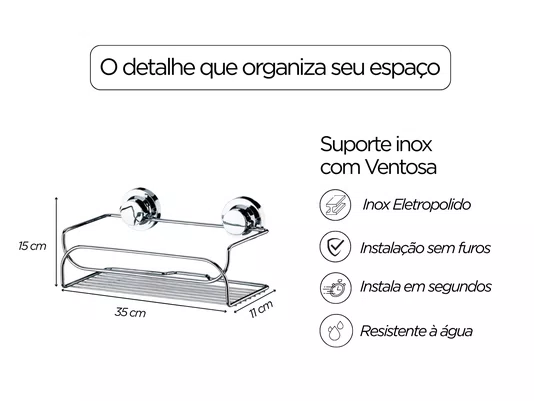 Prateleira Porta Shampoo Inox com Ventosa Dupla Para Banheiro