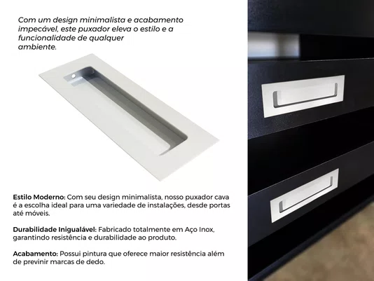 Puxador Concha/Cava 15cm Em Aço Inox Cor Branco Pérola (2un)