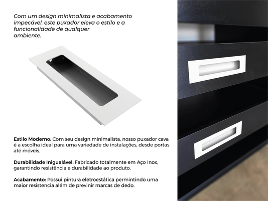 Puxador Concha/Cava 15cm Em Aço Inox Cor Branco Fosco (2un)