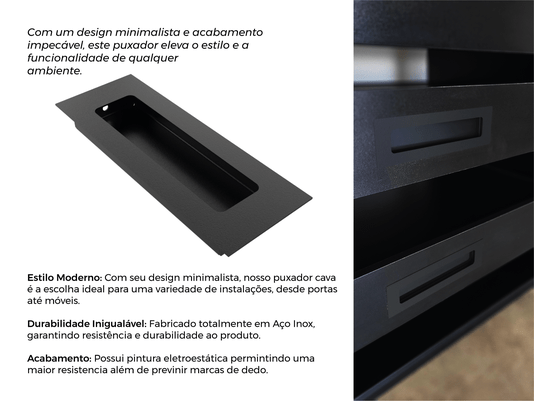 Puxador Concha/Cava 15cm Em Aço Inox Cor Preto Fosco (2un)