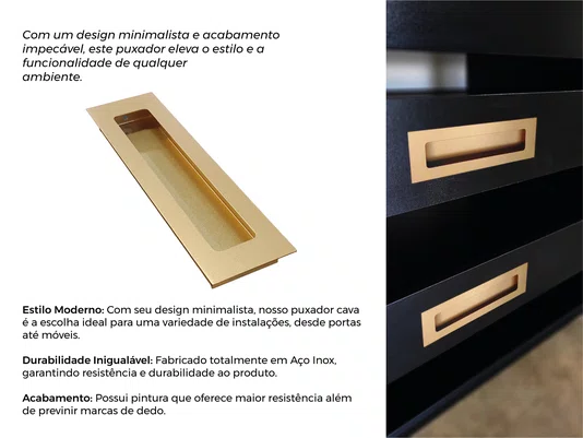 Puxador Concha/Cava 20cm Em Aço Inox Cor Dourado Zen (2un)