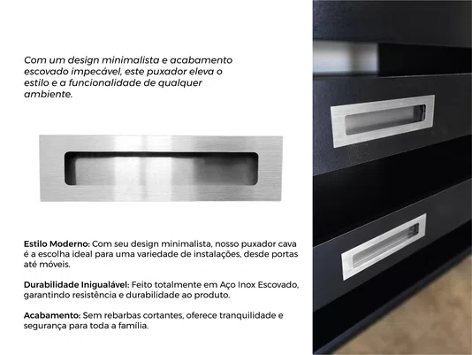 Puxador Concha/Cava 20cm Em Aço Inox Escovado (2un)