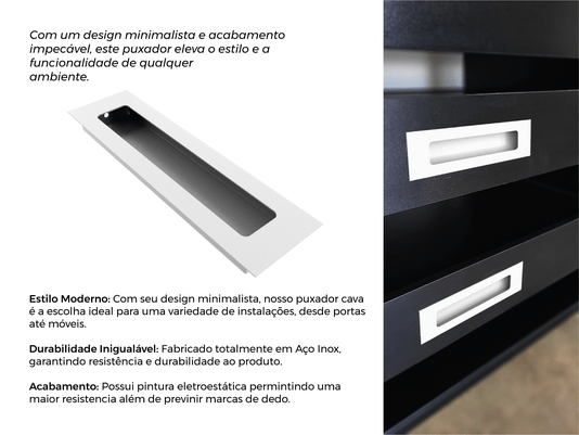Puxador Concha/Cava 20cm Em Aço Inox Cor Branco Fosco (2un)